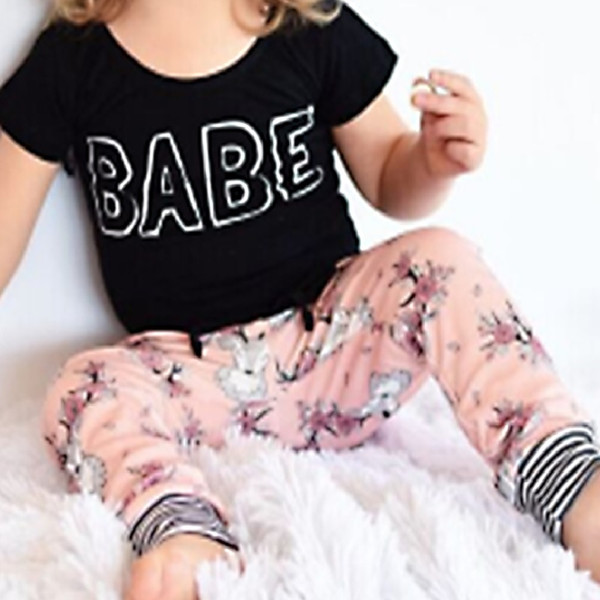 Hooyi BABE Girls Clothes Set Black T-Shirt Deer Rose Pant Cotton Infant Clothing Suits Outfit Newborn Jumpsuits Tops X'MAS Gift