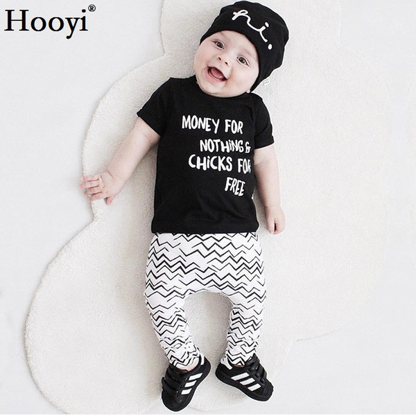 Hooyi Character Baby Boys Clothing Set Black T-Shirt White Pant Cotton Kids Clothes Suit Outfits Fashion Tracksuits 0-3Year Tops Trousers