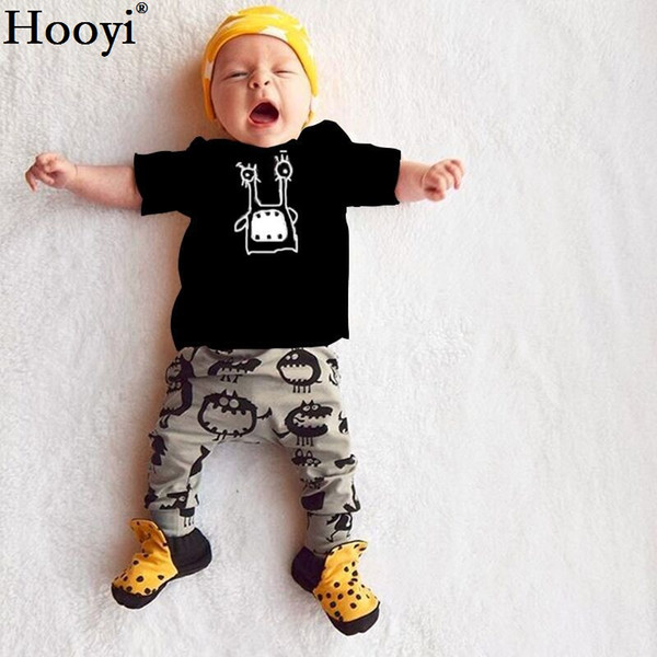 Hooyi Cartoon Baby Boys Clothing Set Black T-Shirt Pant Cotton Kids Clothes Suit Outfits Fashion Tracksuits Tee Shirt+ Trouser