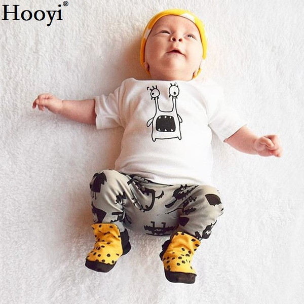 Hooyi Fashion Baby Boys Clothing Set White T-Shirt + Long Pant Suit Cotton Kids Clothes Suit Outfits Tracksuits Tee Shirt Panties Tights