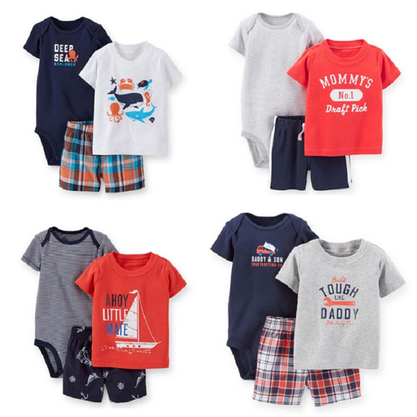 Summer Baby Boys Clothes Sets Newborn Bodysuit Pant 3-pcs Suit Bebe Boy Clothing Infant T-Shirt Shorts Suit Cotton Jumpsuit Tops Rompers Tee