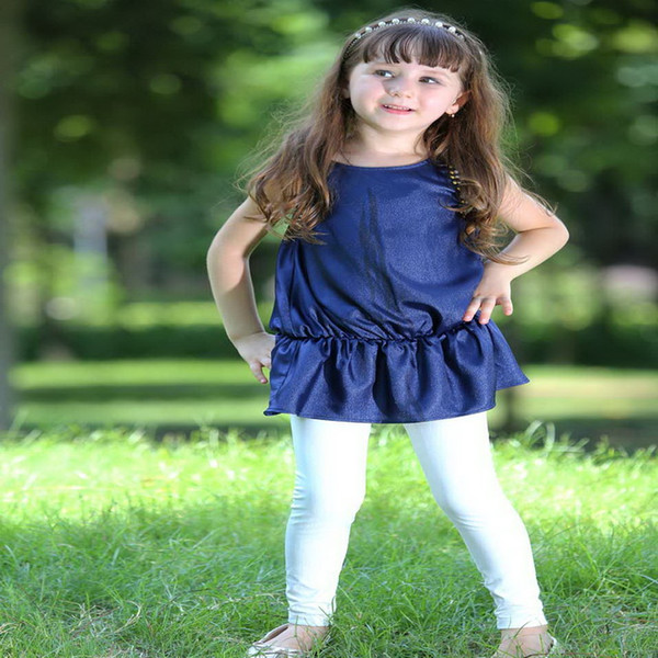 Pettigirl Retail New Arrival Navy Blue Girls Top And Pure White Leggings 2Pcs Girls Casual Suits Wholesale Kids Clothing CS80630-10