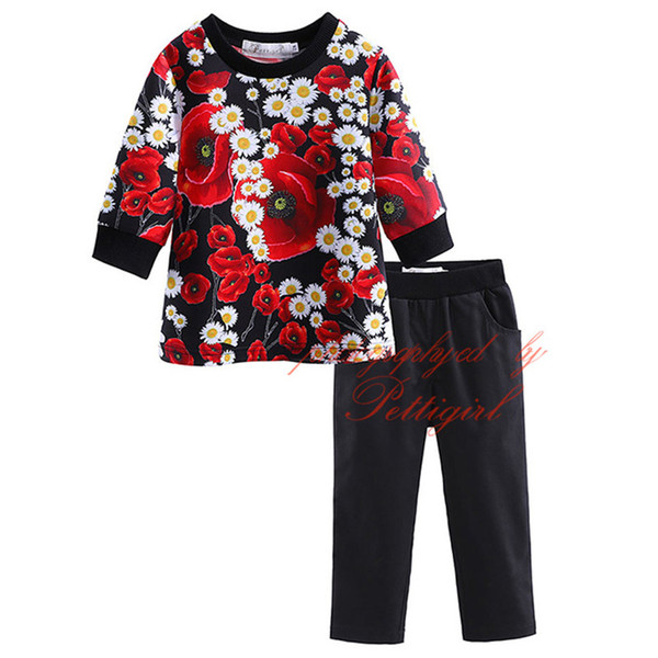 Pettigirl 2019 Fashion Printed Children Clothing Sets 2 piece Long Sleeve Tops + Balck Pants Autumn Kids Designer Clothes CS81211-377F