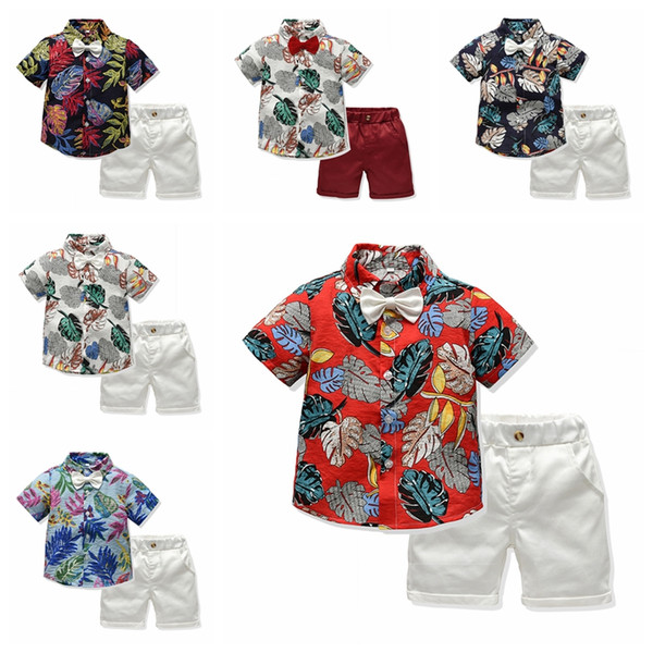 New fashion baby boys floral suit V-neck short sleeve shirt+shorts pant 2pcs clothing set kids boy summer casual outfit