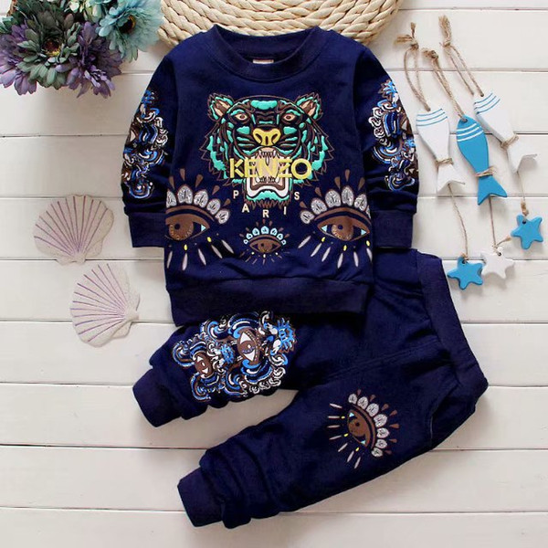 2019 New classic Luxury Designer Baby t-shirt jacket Pants Two-piec 1-4 years olde Suit Kids fashion Children's 2pcs Cotton Clothing Sets