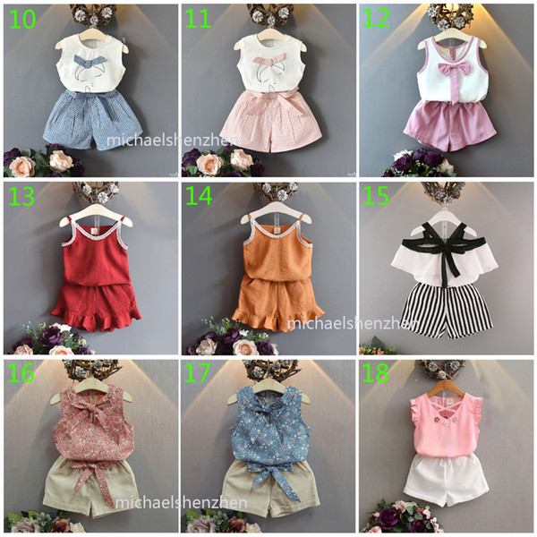 30 styles Baby girls fashion INS sets 2019 New children summer cartoon T-shirt+skirts or shorts 2pcs set kids designer clothes B001