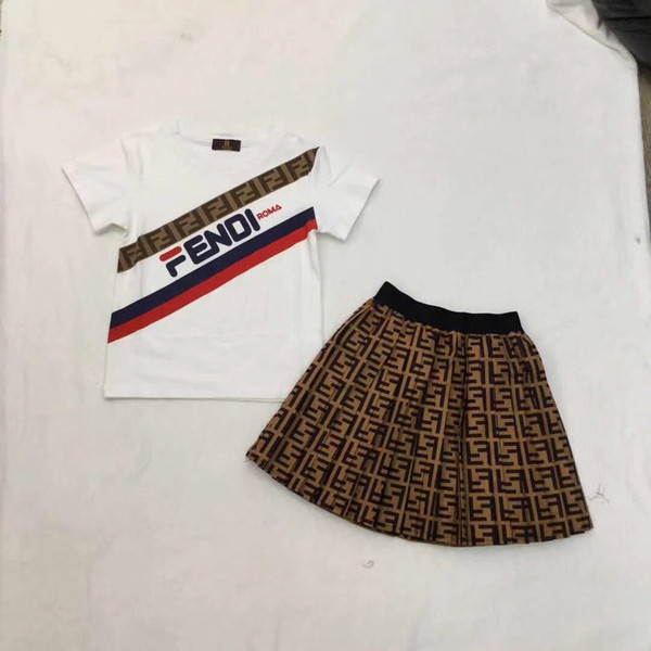 NEW 2019 Kids Girls 2pcs sets Jumper tops Tshirts+ruffle skirts Baby girl fashion summer wholesale clothes