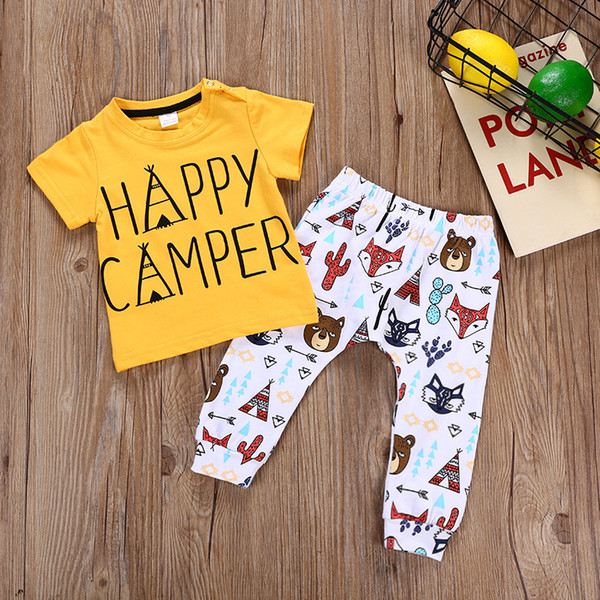 2018 Summer Newborn Clothing Sets Baby Boys Girls Letters Printed T Shirts + Fox Print Pants 2pcs Outfits Infant Fashion Clothing Suits