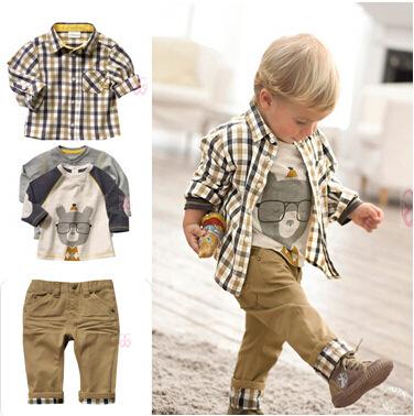 Spring Autumn Baby Boys Clothing Set Fashion Long Sleeve Plaid Shirts+T Shirts+Pants Casual Kids Clothes Outfits 2-6Years