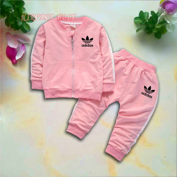 AD Kids Sets 1-4T Kids Cardigan Zipper Coats Pants 2Pcs/sets Children Sports Sets Long Sleeve coloful Letters Logo Kids Summer Sets