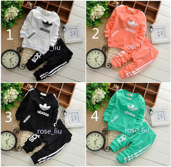 Boys girls clover leaf letters Sports suits NEW children 5 Color Long sleeve T-shirt+trousers 2pcs set suit baby clothes B