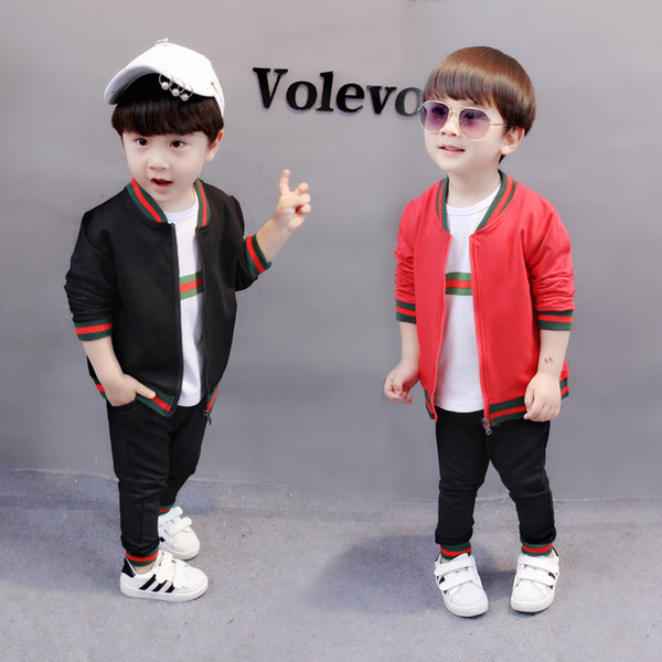 2019 new baby spring children's clothing jacket sweater trousers three-piece spring and autumn suit tide