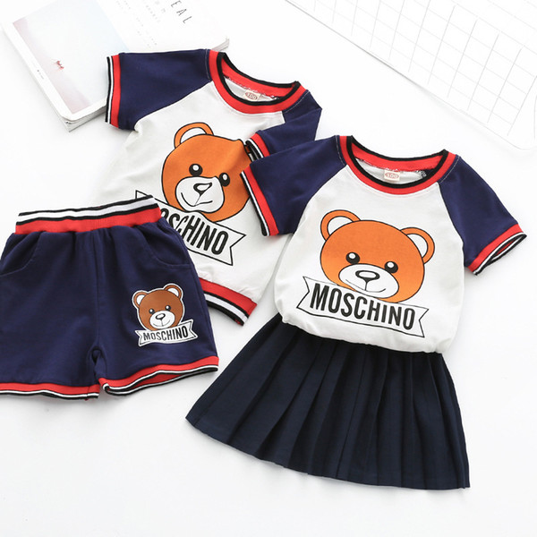 Boys and girls set 2018 summer new style Children's baby tide cute bear short-sleeved t-shirt Casual two-piece suit