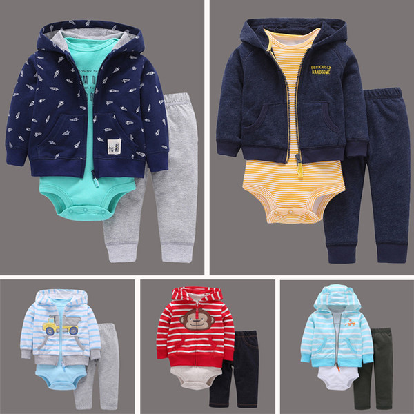 Spring Autumn Baby Child Boy Girl Clothing 3pcs Set Baby Zipper Jacket Romper Pants Suit Many Colors For Choose