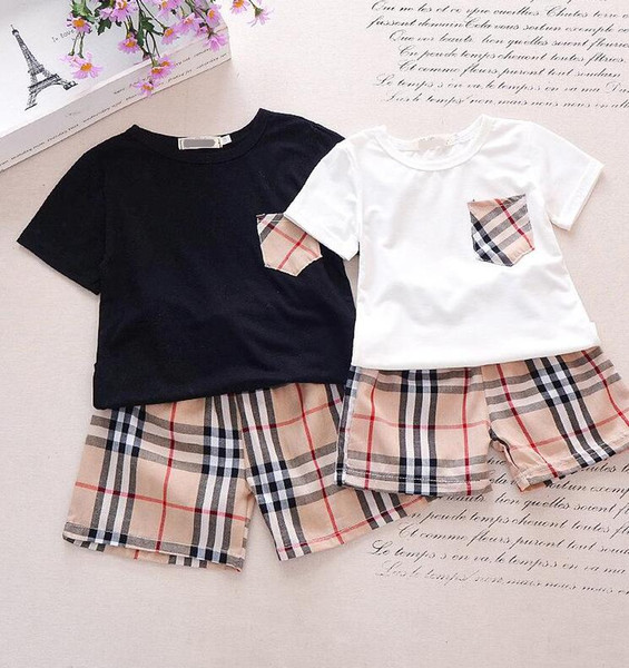 kids clothing brand sets boys girl Outfits Toddler leisure sports suit pocket T-shirt + PLAID shorts children summer suit summer shirt wear