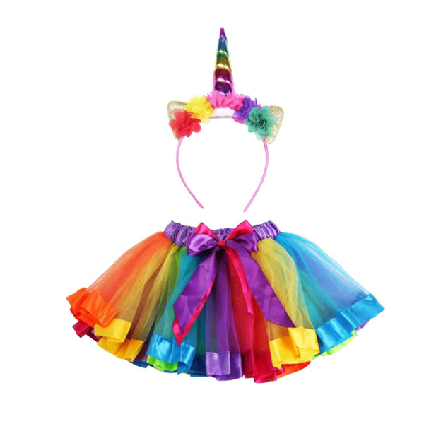 Baby Girls Unicorn TUTU Skirt Set Unicorn Headband +Tutu Skirt Rainbow Tutus Birthdays Party Tutus Skirt Girls Pettiskrit Clothes