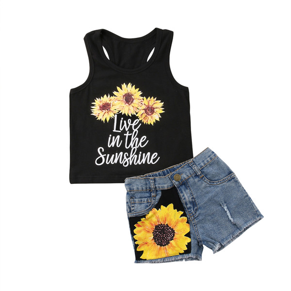 Toddler Kid Baby Girl Summer Top T-shirt+ sunflower Short Pants Outfit Set Clothes 2pcs Set