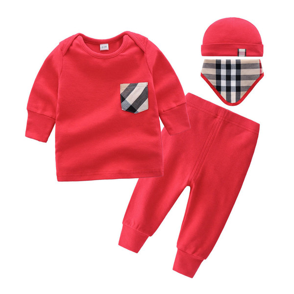 4pcs Baby Clothing Sets Autumn Baby Boys Clothes Infant Baby plaid Tops T-shirt+Pants Leggings 4pcs Outfits Set