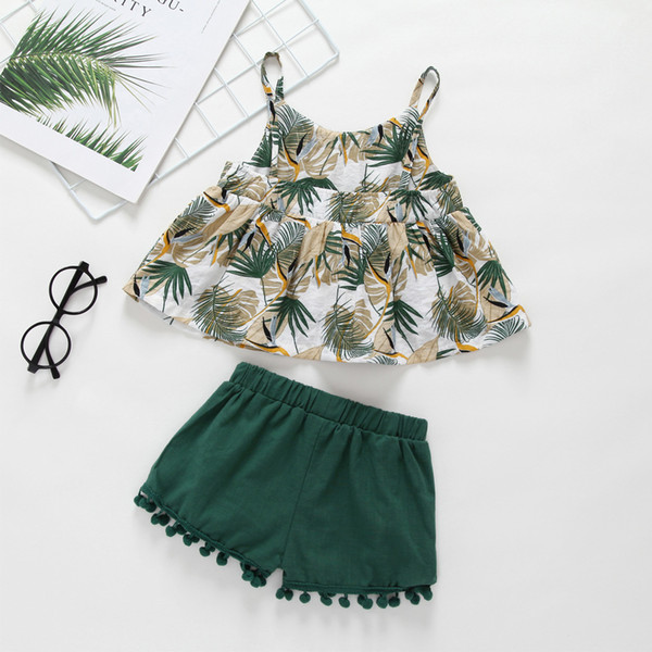 Baby Girl Clothing Summer Clothes Two Piece Sets Green Leaf Shirt +short clothes sets 100% cotton girl Lolita clothing sets