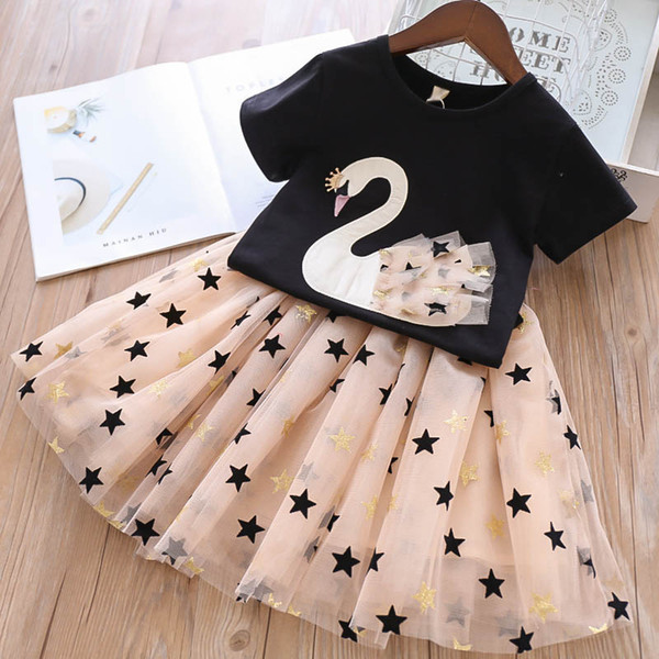 princess Girls Outfits Girl Suit 2019 new Summer Girls Sets kids designer clothes T shirt+Tutu skirts kids Dress Suits kids clothes A4150