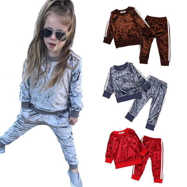 Fashion Velutum kids tracksuits Kids Designer Clothes Girls Outfits Hoody+casual pants trousers Girl Suit Toddler Sets kids clothes A2503