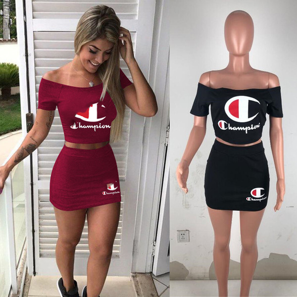 Champions dress suit Women crop top T shirt + mini Skirt tracksuit Two Piece Outfits Summer Letter Print Clothing New A3152