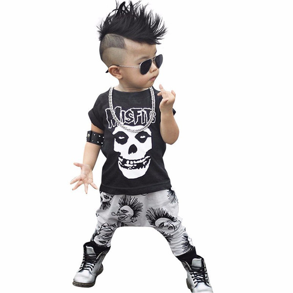 2019 New 2pcs Newborn Toddler Kids Short Sleeve Skull Infant Baby Boys Girls Summer Clothes Cotton T-shirt Pants Outfits SetS