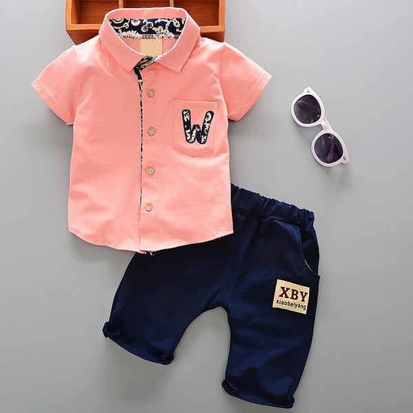 2018 Summer Hot Toddler Kids Cool Baby Boy Single-breasted Printing Short Sleeve Shirt Tops Pants 2pcs Outfits Clothing Set