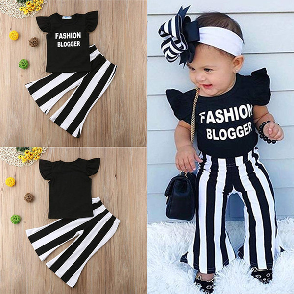 Baby kids girls clothes Summer Girls T-shirt + Trousers 2 Piece Sets kids designer clothes Ruffle letter T-Shirt striped Trousers JY119