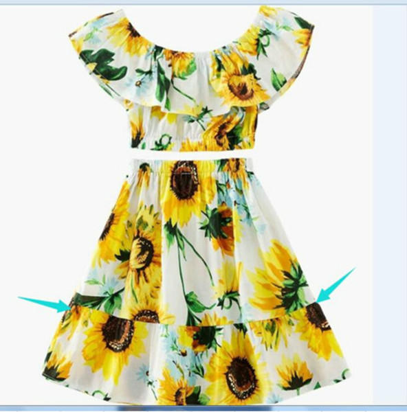 New Summer Girls Clothing Set Toddler Kids Baby Girl Clothing Sunflower Off Shoulder Crop Tops and Skirt 2-Piece Outfits Clothes