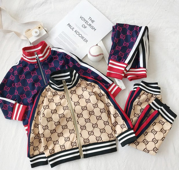 Spring 2019 New Leisure Sportswear Two-piece Letter cardigan jacket for boys and girls free shipping