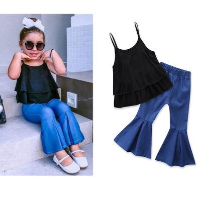 New Girls Baby Childrens Clothing Sets Sleeveless Tops + Flare Pants 2Pcs Set Fashion Girl Kids Summer Boutique Infant Clothes Outfits Z11