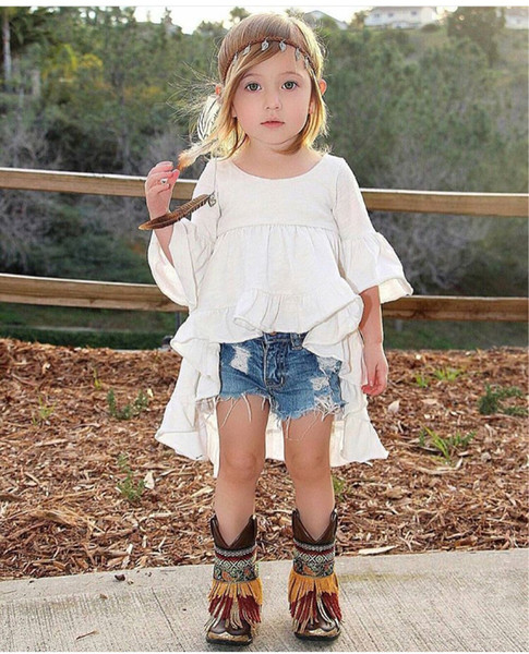 Girls Dress Girls Shorts Designer Brand Kids Toddler Kids Baby Girls Summer Outfits Clothes Dovetail Dress + Denim Shorts 2PCS Set