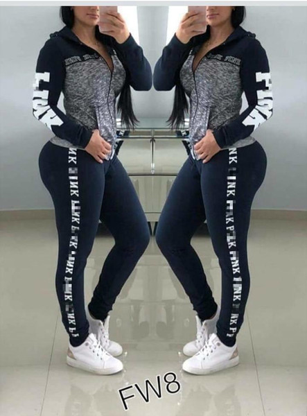 LOVE Pink Women Letter Tracksuit Sportswear Hoodie Long Pants Trousers 2 Pieces Set Outfit Spring Autumn Casual Clothes Suit