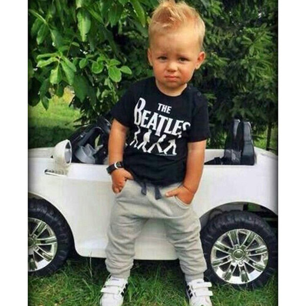 Children 2PS Boys Set Europe United States Baby Kids Children's Clothes 2018 Hot Sale English Letters Printing T-shirt + Leisure Trousers