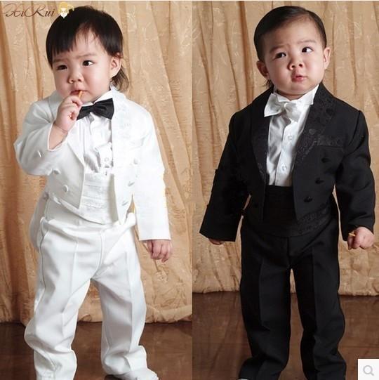 Baby Boy Five pieces clothing set Children tuxedo kids formal wedding suit Baby Boys Blazers suits black white 1-4 Year