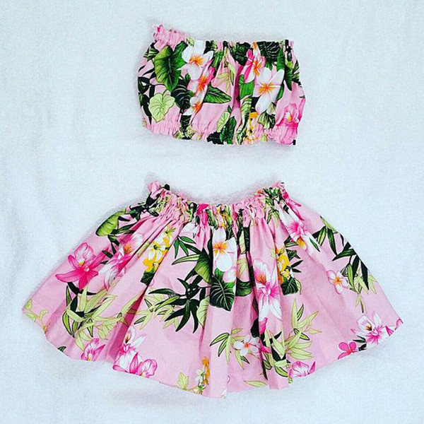 Girls floral beach clothing 2pc sets boob tube top+flower skirt 1-3T baby toddlers cute beach clothes