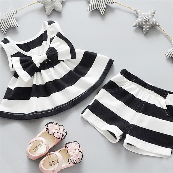 Wholesale- Nice kids designer brand kids Toddler Kids Baby Girls Summer Outfits Clothes Dress+Short 2PCS Set ropa de ninas