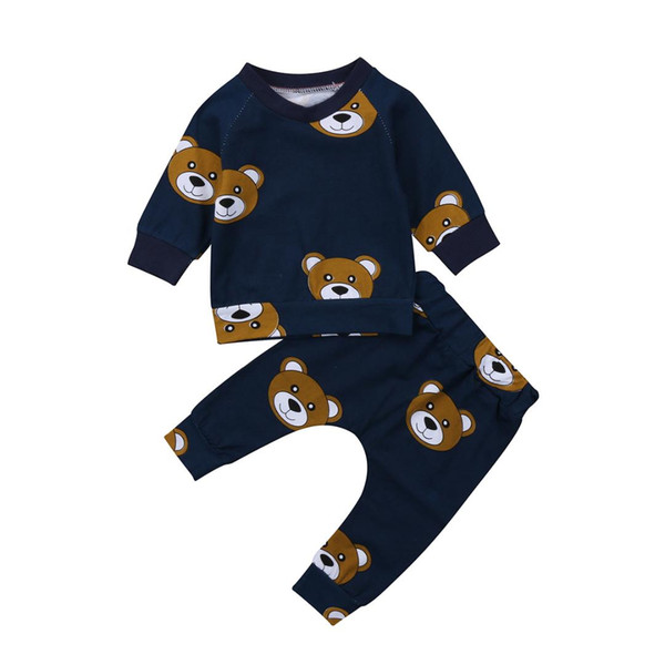 Newborn Toddler Infant Kids Baby Boy Clothes Bear Long Sleeve T shirt Tops+Long Pants Outfit Set