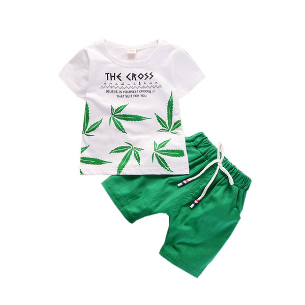 Summer Children Boys Girls Clothing Sets Kids Leaf T-Shirt Shorts 2Pcs/Sets Toddler Leisure Sport Suits Baby Cotton Tracksuits