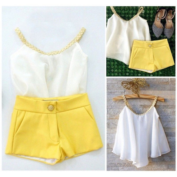 Girls Outfits Braided Braces Tops+Pants Hot Sale Summer Children Clothes 2-10 Years Kids Girls Outfits 2 pieces sets