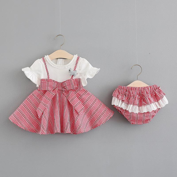 Infant baby girl clothing summer infantil toddler clothes newborn dresses Stitching shirt + shorts 2pcs for girls vestido newborn dress