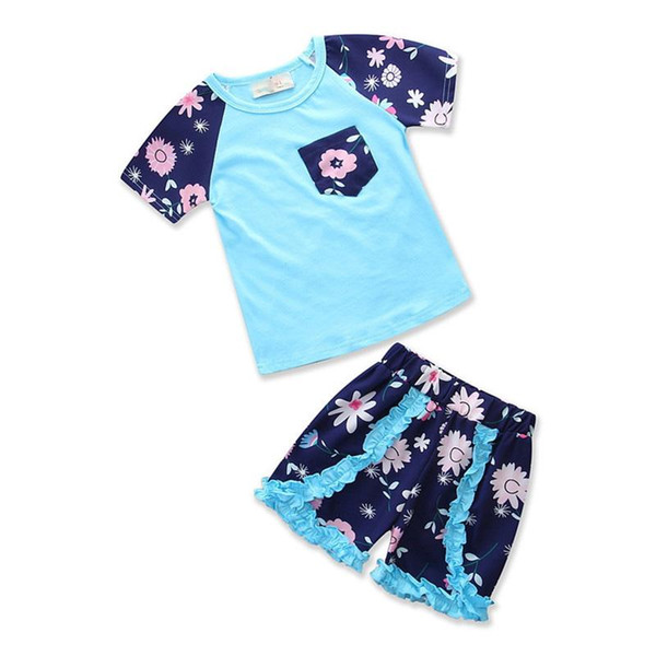 New 2018 ins hot style in Europe and America Small children's clothing female printing short-sleeved summer suit