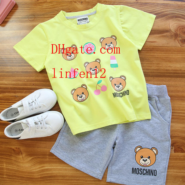 Boys girls Two-piece set print outfits stripe lovely pictures top +Letter printing shorts summer high quality kids Clothing Sets sup-er15