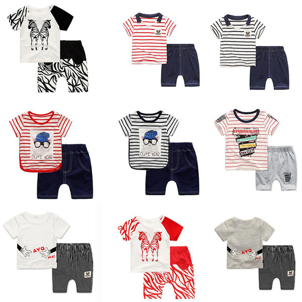 1-5 year children's clothing set summer short sleeve animal cartoon t-shit + short pant 2 pieces sprot suit casual outfit kids clothing set