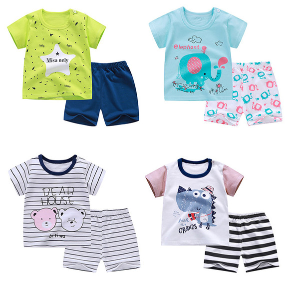 baby girls Summer pajamas set Short Sleeve Cartoon Boy Casual Set Toddler children's cotton t-shirt shorts pant 2 pieces kids clothing suit