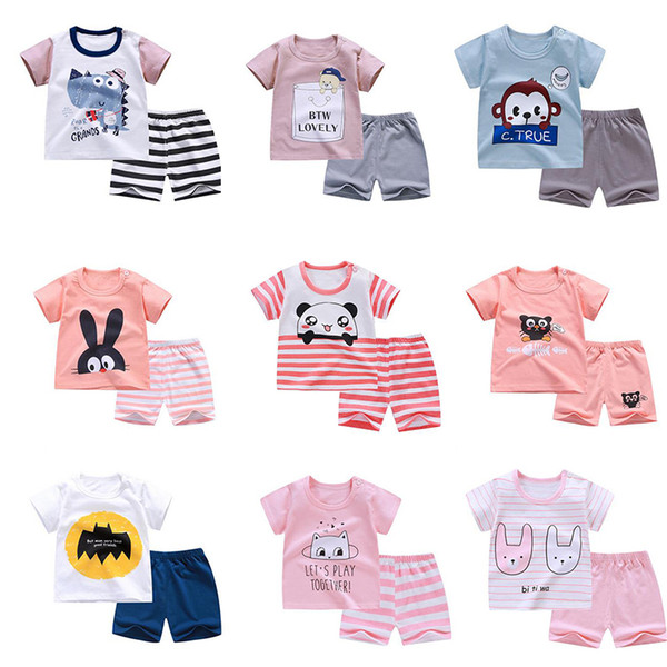 Toddler boy cartoon set Summer short-sleeved cotton top + short pant 2pcs casual outfit Newborn Baby Girl Clothes Kids Bebes clothing Suit