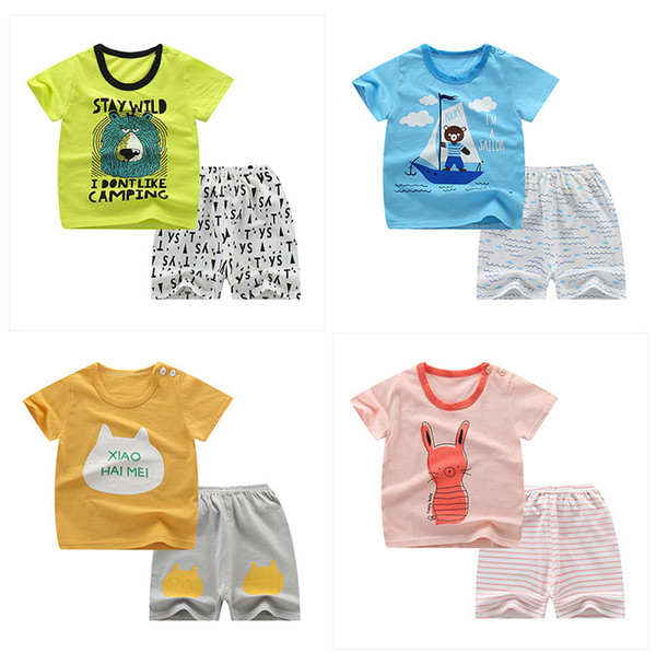 2-6 years baby girls boys cartoon set Summer Short Sleeve Animal Cotton T-Shirt + Shorts pant 2pcs children casual outfit kids clothing suit