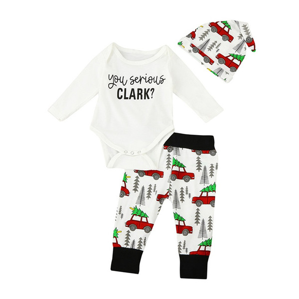 2017 Baby Boys Christmas Clothes Kids Three Pieces Clothing Toddler Autumn Sets Children Hat Romper Pants Suit For 70-100cm