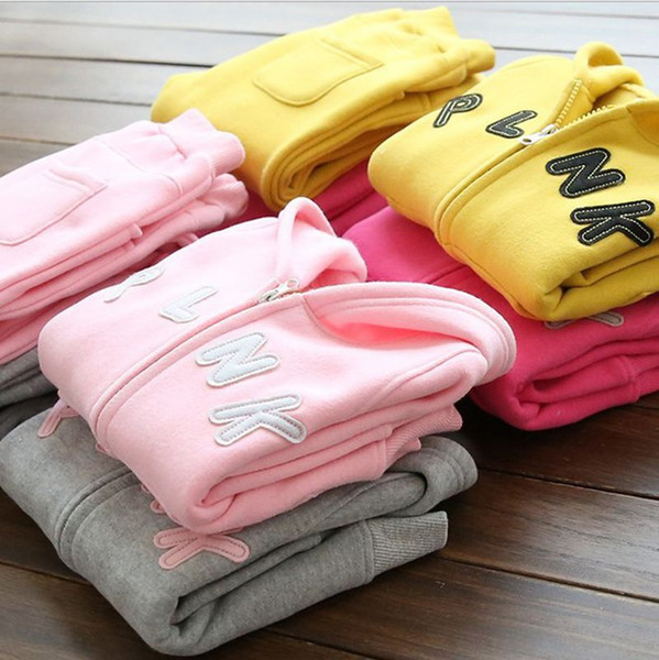 Baby Girl Pink Hooded Clothes 2018 Baby Girls Autumn Clothing Sets Infantil Sweater And Pants Tracksuit For 100-140cm